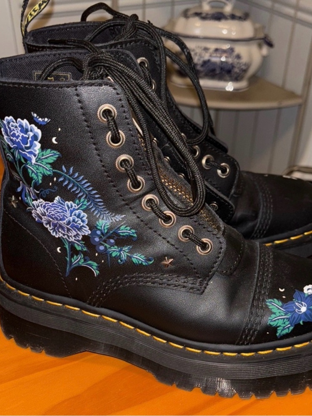 Dr.Martens Black Floral Platform Boots